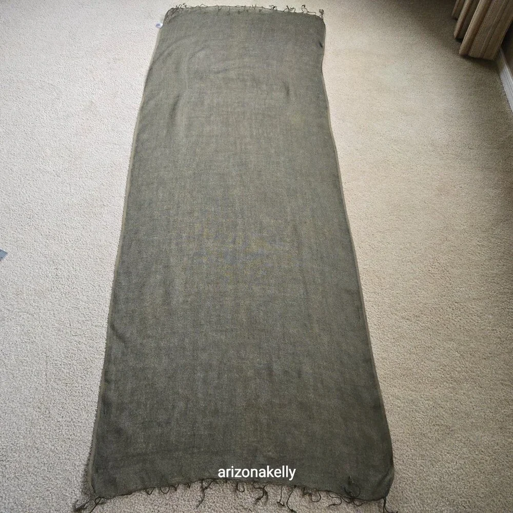 Linen Scarf Olive Green Fringe - Picture 9 of 9